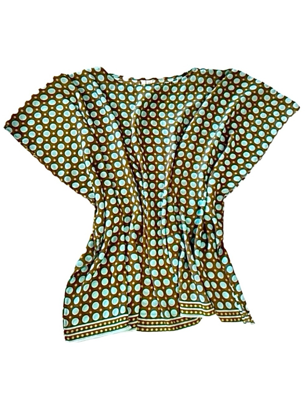 PERRY ELLIS ~ Polka Dot Women's Swim Suit Cover-Up w/Brown Aqua & Yellow Circles